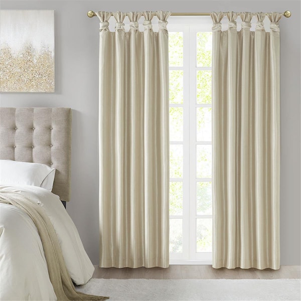 Madison Park Champagne 100 Percent Polyester Solid Faux Silk Twisted Tab Blackout Panel - MP40-6369
