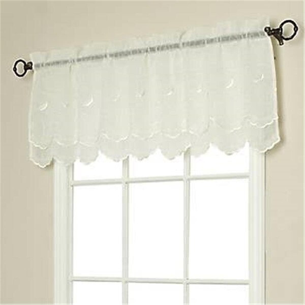 Commonwealth Home Fashions 17 in. Hathaway an Exquisite Scroll Motif on a Faux Linen Double Scalloped Valance Curtains, Cream - 70005-335-17-004