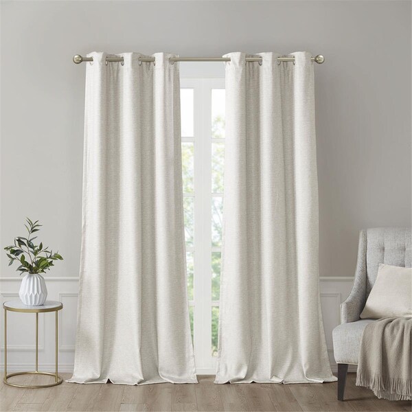 Sunsmart Ivory 100 Percent Polyester Printed Faux Silk Total Blackout Window Panel - Set of 2 - SS40-0136