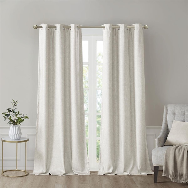Sunsmart Ivory 100 Percent Polyester Printed Faux Silk Total Blackout Window Panel - Set of 2 - SS40-0137