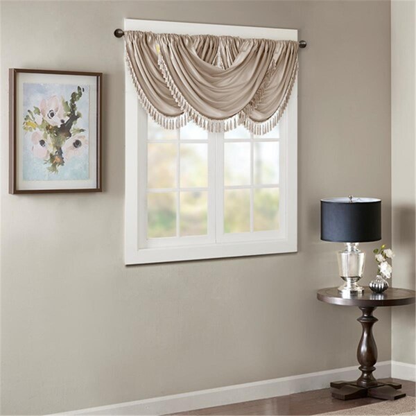 Madison Park 38 x 46 in. Elena Faux Silk Waterfall Embellished Valance - Champagne - MP41-4952