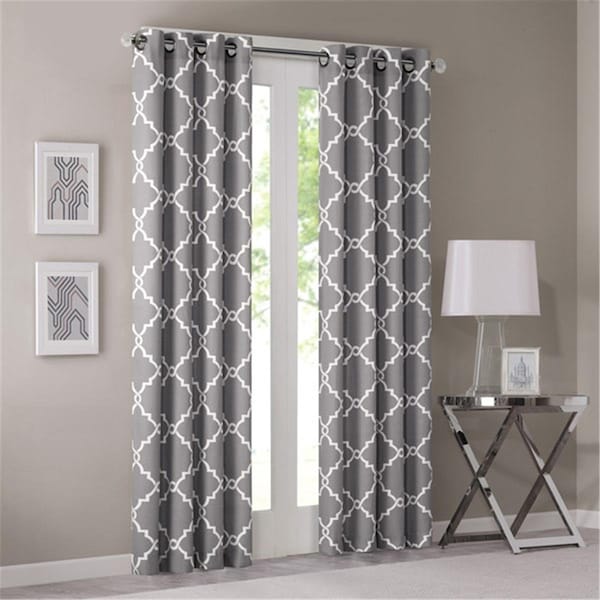 Madison Park Saratoga Fretwork Print Window Curtain, Grey - 95 in. - MP40-1284