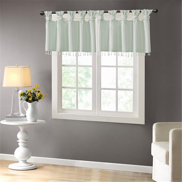 Madison Park 50 x 26 in. Emilia Twisted Tab Valance with Beads - Dust Aqua - MP41-4455