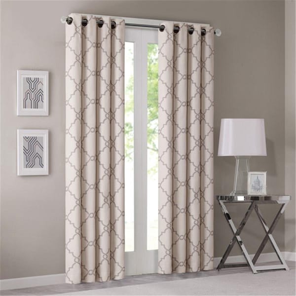 Madison Park Saratoga Fretwork Print Window Curtain, Beige - 84 in. - MP40-1281