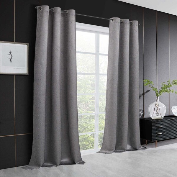 Palacedesigns 84 in. Silver Metallic Textured Window Panels - Set of 2 - PA3100572