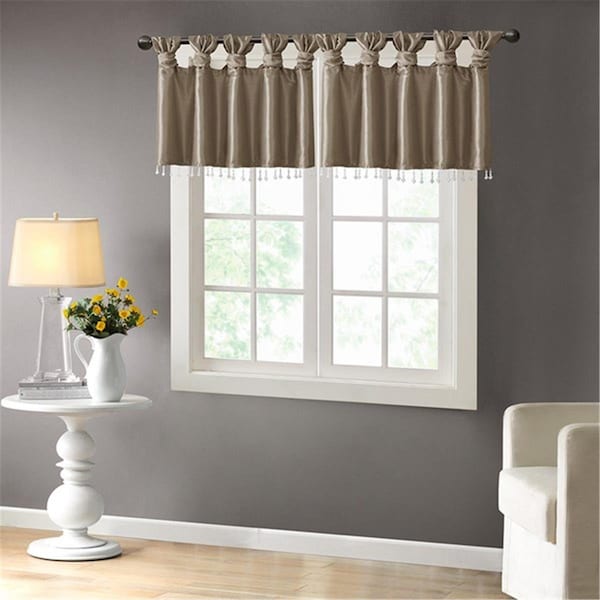Madison Park 50 x 26 in. Emilia Twisted Tab Valance with Beads - Pewter - MP41-4452