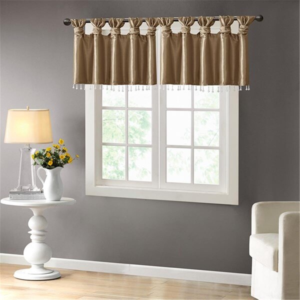 Madison Park 50 x 26 in. Emilia Twisted Tab Valance with Beads - Bronze - MP41-4456