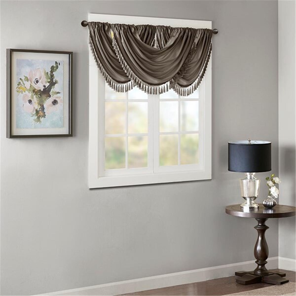 Madison Park 38 x 46 in. Elena Faux Silk Waterfall Embellished Valance - Pewter - MP41-4958