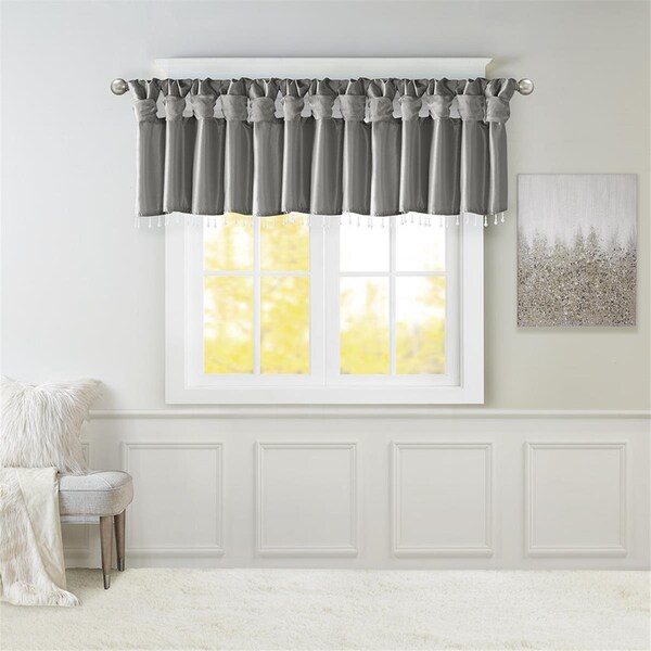 Madison Park Charcoal 100 Percent Polyester Twisted Tab Valance with Beads - MP41-6560