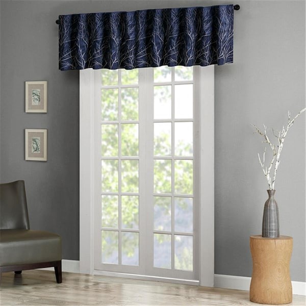 Madison Park 50 x 18 in. Andora Faux Silk Embroidered Window Valance - Navy - MP41-4572