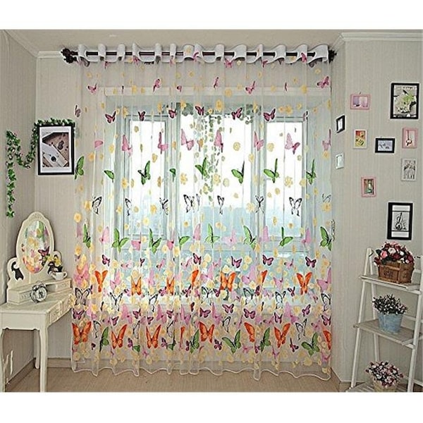 Dwellingdesigns Brazilian Butterflies Sheer Curtain Panel - Multicolor - DW635283