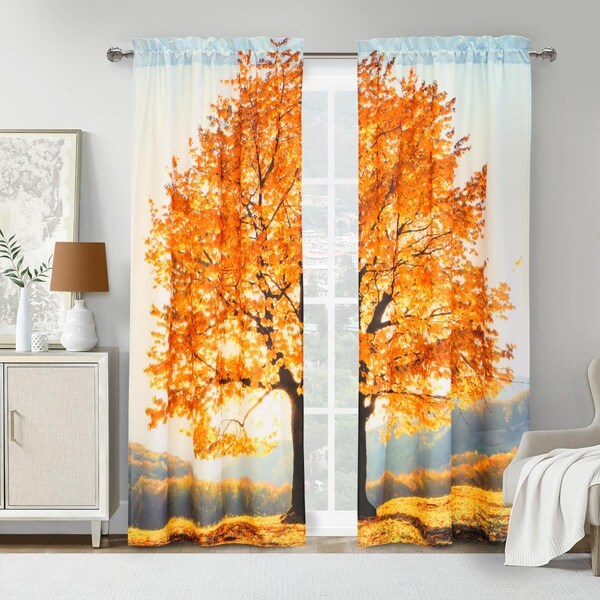 Habitat 38 x 84 in. Photo Real Fall Tree Pole Top Curtain Panel, Multi Color - 72102-171-76-84-901
