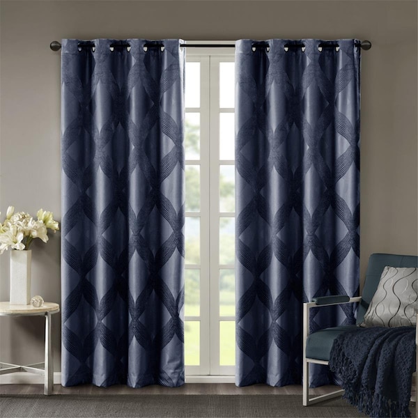 Sun Smart Navy 100 Percent Polyester Ogee Knitted Jacquard Total Blackout Panel - SS40-0145