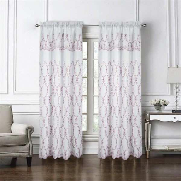 Olivia Gray 54 x 84 in. Fleur Embroidered Single Rod Pocket Curtain Panel with 18 in. Valance, Rose - PNF28979