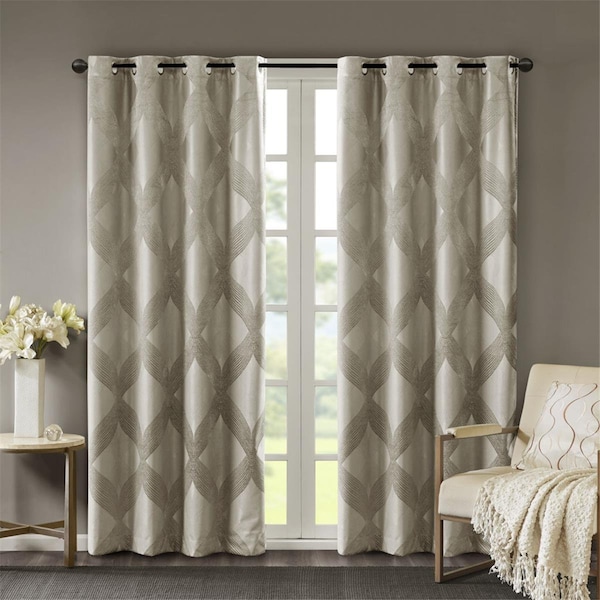 Sun Smart Taupe 100 Percent Polyester Jacquard Knitted Coated Total Blackout Window Panel - SS40-0120
