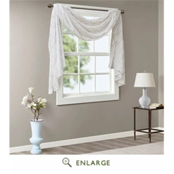 Madison Park Madison Park MP40-4946 50 x 144 in. Irina Diamond Sheer Embroidered Window Scarf; White & Grey - MP40-4946