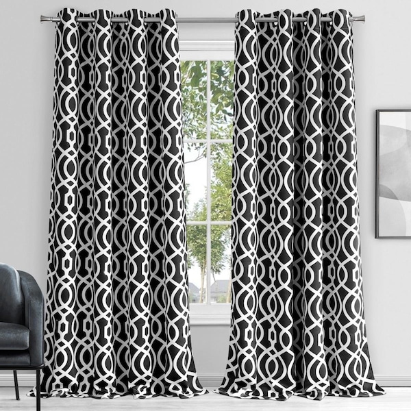 Palacedesigns 84 in. Jet Black Trellis Black Out Window Curtain Panel - PA3107136