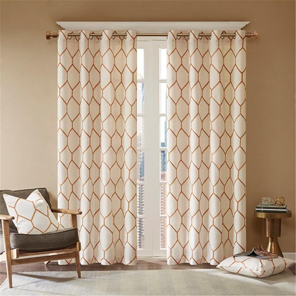 Madison Park 50 x 95 in. Brooklyn Metallic Geo Embroidered Window Panel - Spice - MP40-4364