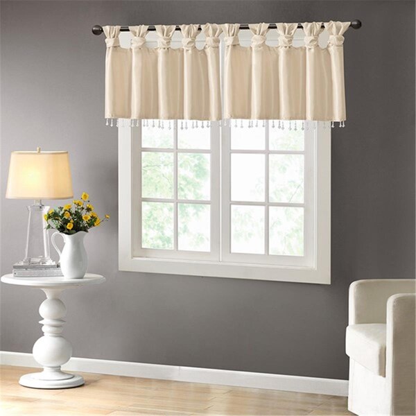 Madison Park 50 x 26 in. Emilia Twisted Tab Valance with Beads - Champagne - MP41-4454