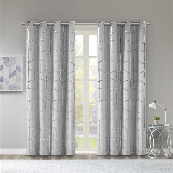 Intelligent Design Intelligent Design ID40-1405 50 x 84 in. Khloe Total Blackout Metallic Printed Window Panel; Grey - ID40-1405