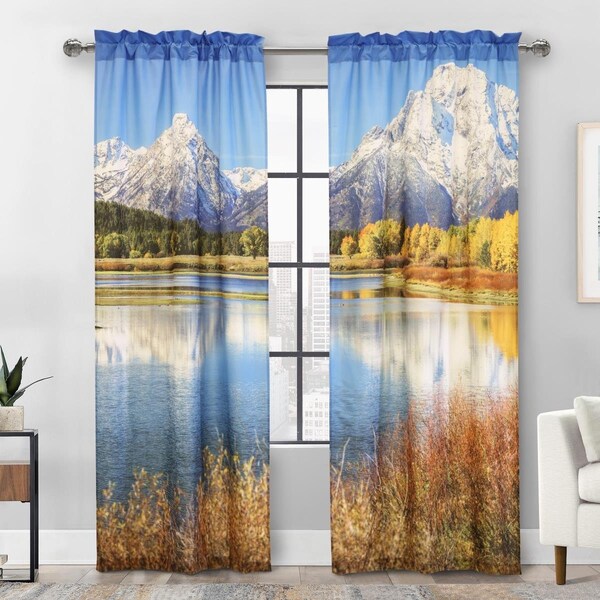 Habitat 38 x 84 in. Mountains Photo Real Pole Top Curtain Panel, Multi Color - 72105-171-76-84-901