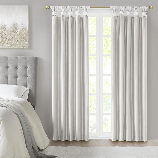 Madison Park White 100 Percent Polyester Solid Faux Silk Twisted Tab Blackout Panel - MP40-6367