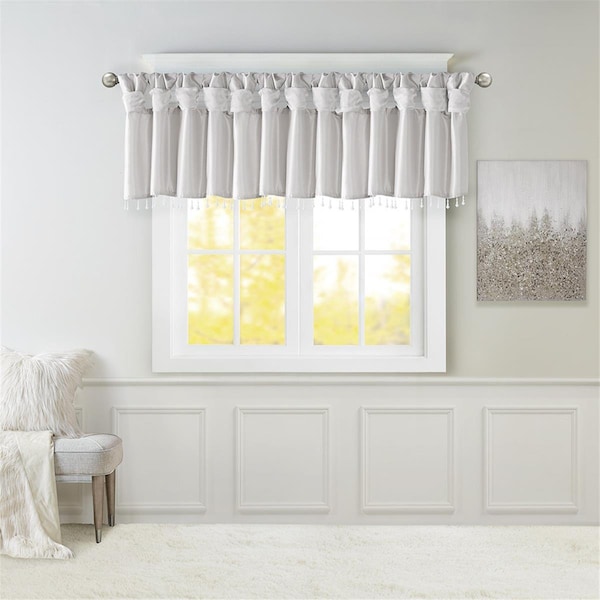 Madison Park Silver 100 Percent Polyester Lightweight Faux Silk Valance with Beads - MP41-6330