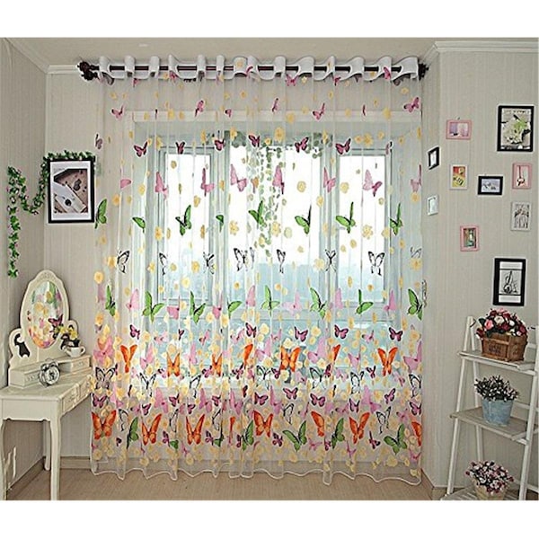 Dolce Mela Brazilian Butterflies Sheer Curtain Panel - Multicolor - DMC492