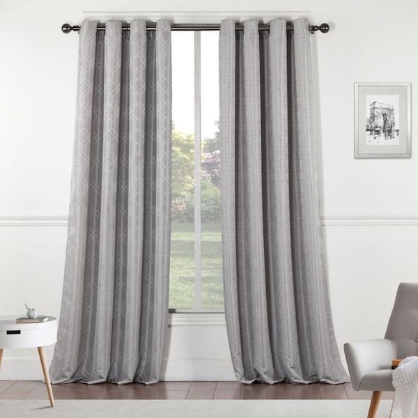Palacedesigns 84 in. Silver Linework Textured Window Curtain Panel - PA3101000