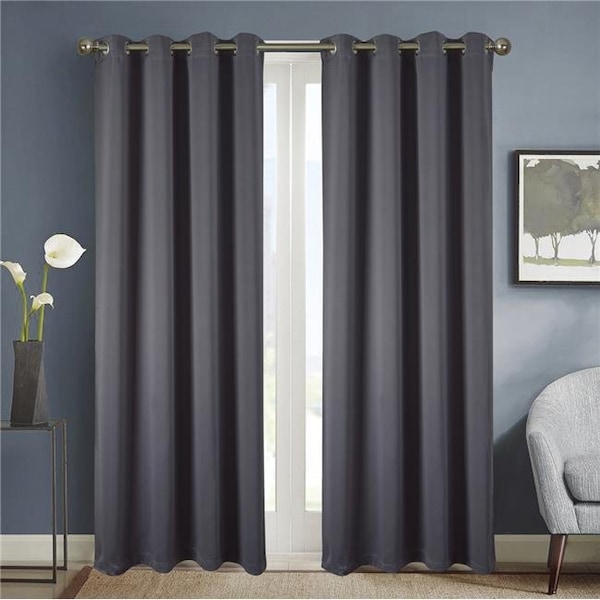 Olivia Gray Olivia Gray PNA22517 54 x 84 in. Anchorage Solid Blackout Grommet Single Curtain Panel - Charcoal - PNA22517