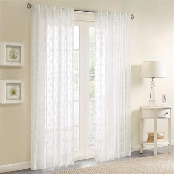 Madison Park Gemma Sheer Embroidered Window Curtain, White - MP40-1595