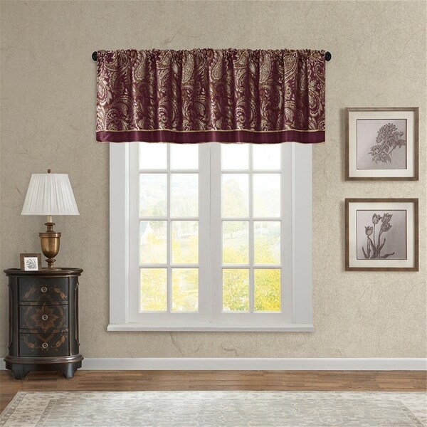 Madison Park 100 Percent Polyester Jacquard Valance, Burgundy - 50 x 18 in. - MP41-2714