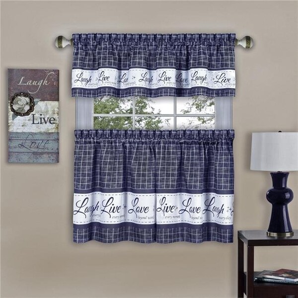 Achim Importing Achim LLTV36NY12 58 x 36 in. Live; Love; Laugh Window Curtain Tier Pair & Valance Set; Navy - LLTV36NY12
