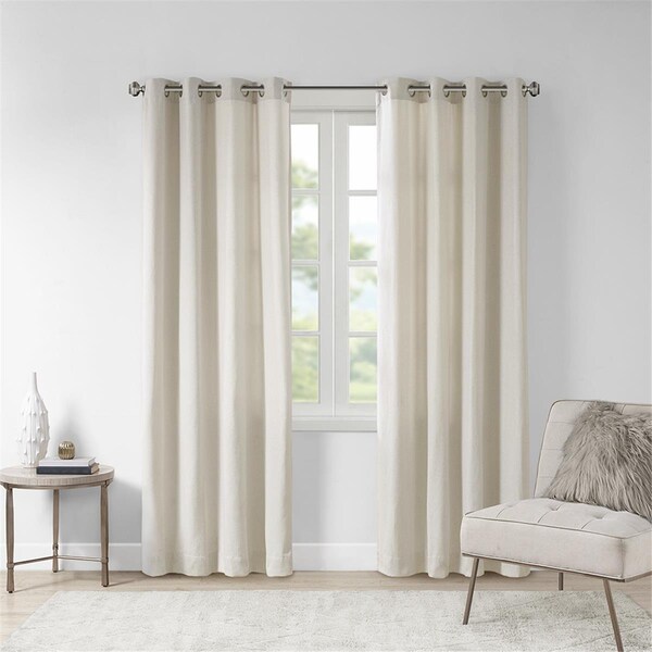 Madison Park Natural 100 Percent Polyester Solid Piece Dyed Grommet Top Window Panel - MP40-6750