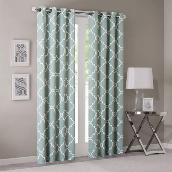 Madison Park Madison Park MP40-2403 Saratoga Fretwork Print Window Curtain - Seafoam; 95 in. - MP40-2403