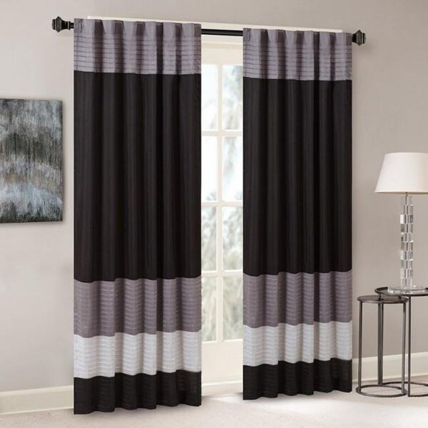 Madison Park Madison Park MP40-2220 Amherst Polyoni Pintuck Window Curtain; Black - MP40-2220