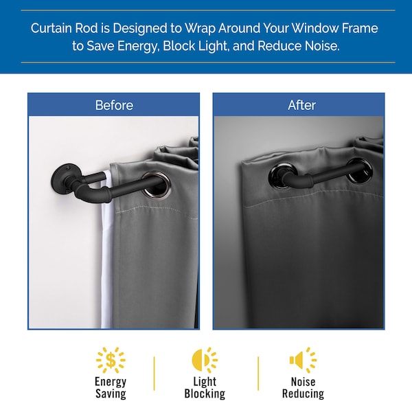 Sun Zero Sun Zero Bronn Industrial 3/4" Room Darkening Double Curtain Rod, 36-66", Matte Black - SN47079E
