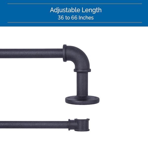 Sun Zero Sun Zero Bronn Industrial 3/4" Room Darkening Double Curtain Rod, 36-66", Matte Black - SN47079E