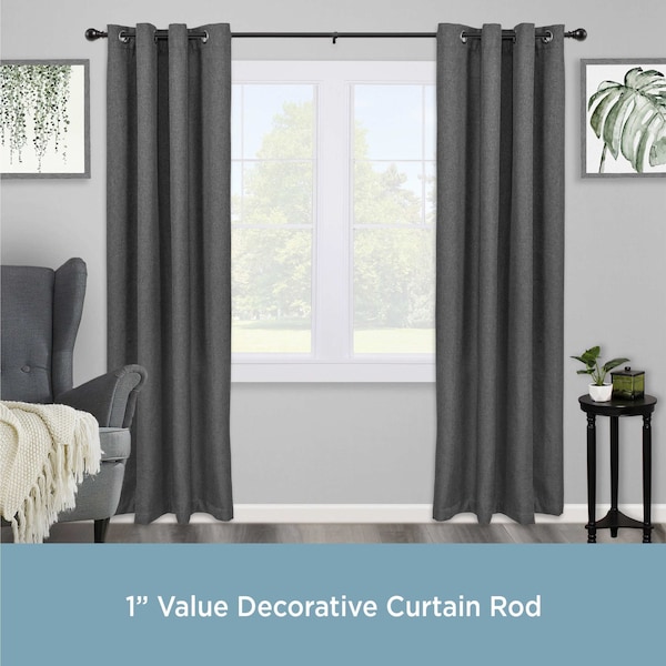 Kenney Mfg Kenney Layla 1" Value Decorative Window Curtain Rod, 30-84", Black - KN87002V1NP