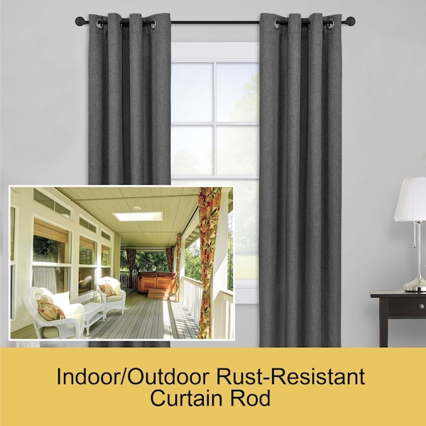 Kenney Mfg Kenney Adler 5/8" Indoor/Outdoor Rust-Resistant Wrap Around Curtain Rod, 28-48", Black - KN90030NP