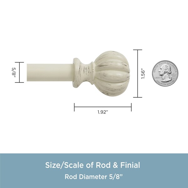 Kenney Mfg Kenney Rachel 5/8" Standard Decorative Window Curtain Rod, 48-86", Antique White - KN71605V1
