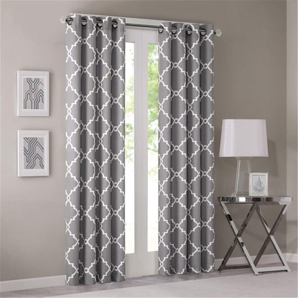 Madison Park Saratoga Fretwork Print Window Curtain, Grey, 108 in. Panel - MP40-2018