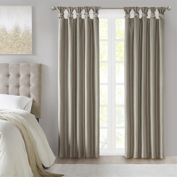Madison Park Pewter 100 Percent Polyester Solid Faux Silk Twist Tab Total Blackout Window Curtain - MP40-7407