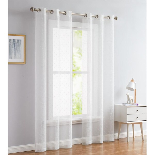 Palacedesigns 96 in. White Sprinkled Embellishment Window Curtain Panel - PA3685336