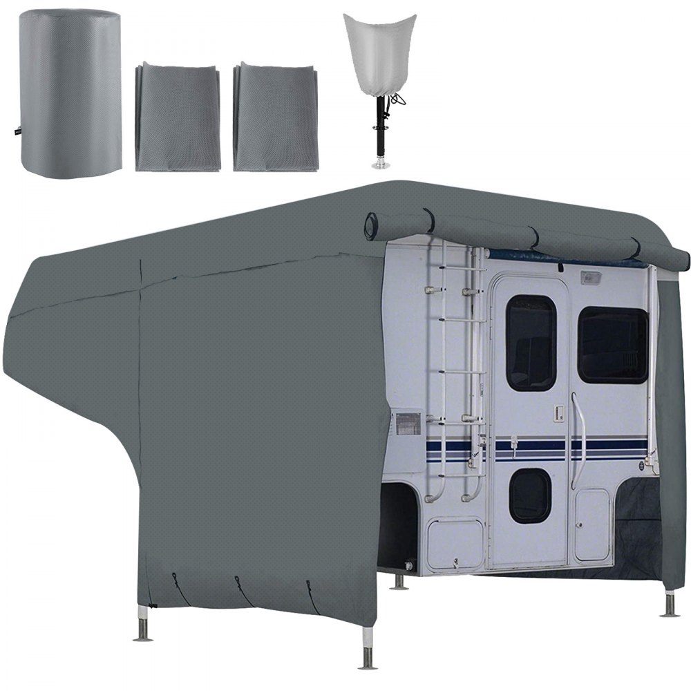 VEVOR RV Cover, 8'-10' Travel Trailer RV Cover, Windproof RV & Trailer Cover, Extra-Thick 4 Layers Durable Camper Cover, Waterproof Ripstop Anti-UV for RV Motorhome with Adhesive Patch & Storage Bag - LYCYC8-104ZLY4AJGV0
