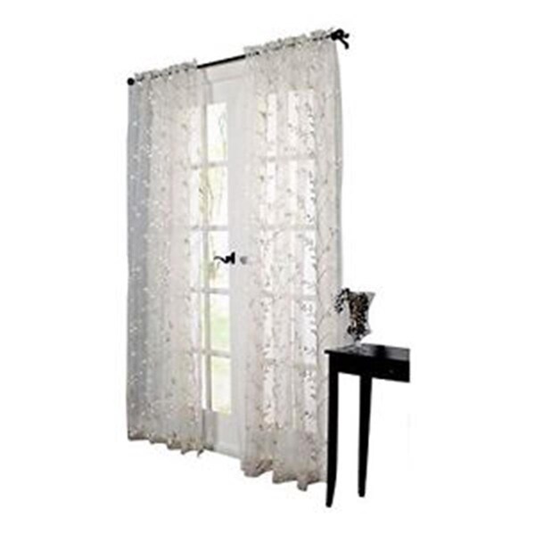 Commonwealth Home Fashions 84 in. Venice Embroidered Vertical Vine Sheer Background Curtains, White - 70217-100-84-001