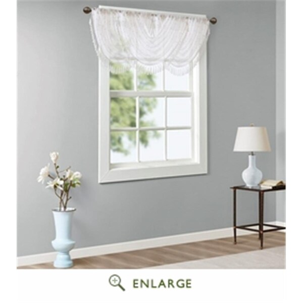 Madison Park 38 x 46 in. Irina Diamond Sheer Embroidered Waterfall Valance, White - MP41-4933