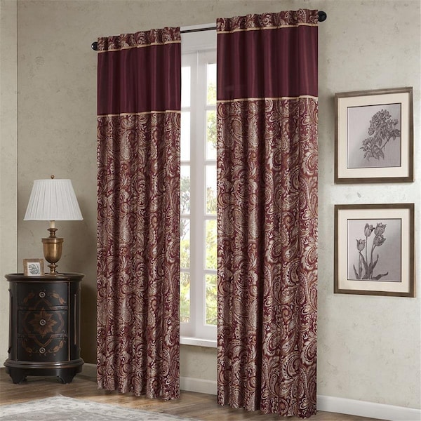Madison Park 100 Percent Polyester Jacquard Panel Pair, Burgundy - 50 x 84 in. - MP40-2712