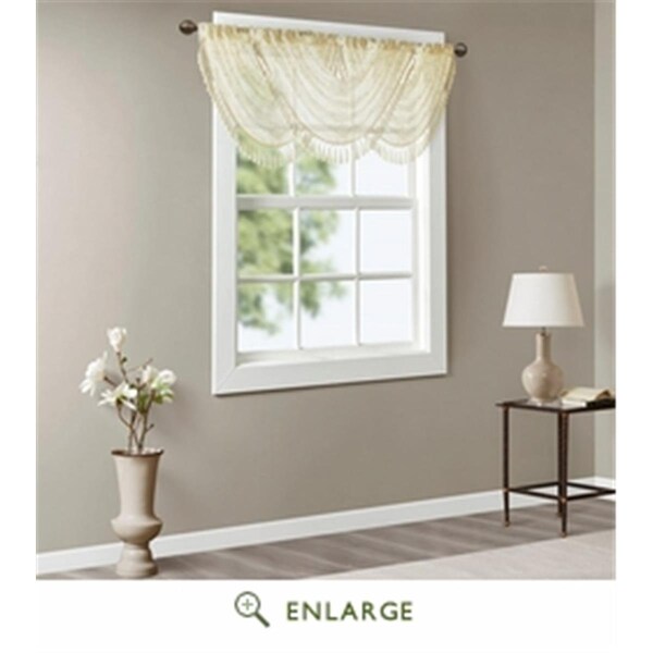 Madison Park 38 x 46 in. Irina Diamond Sheer Embroidered Waterfall Valance, Ivory - MP41-4937
