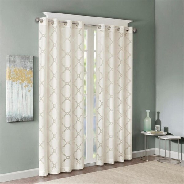 Madison Park 63 in. Eden Fretwork Burnout Sheer Panel - Ivory - MP40-3776